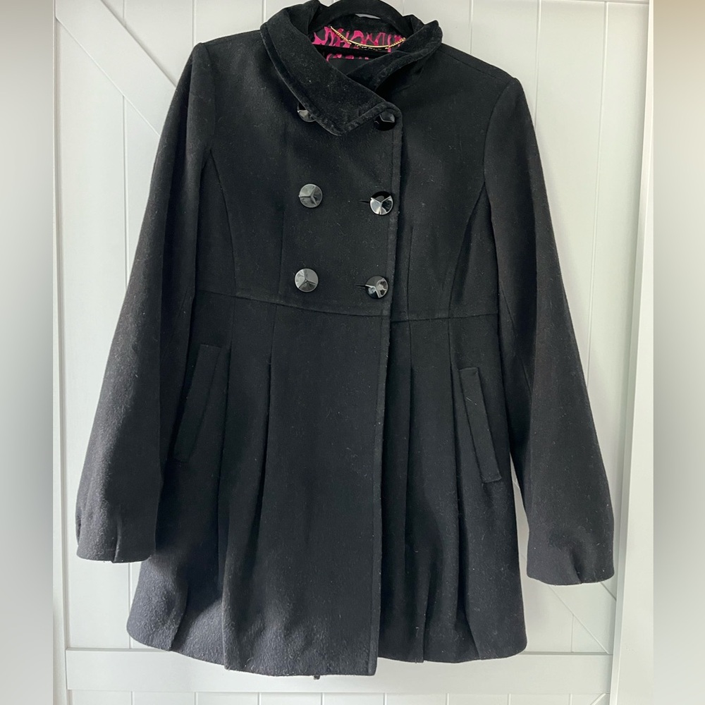 BETSEY JOHNSON Black Wool Pea Coat - Size 8 - Picture 5 of 12
